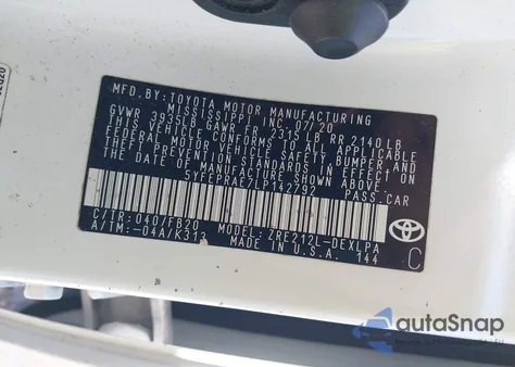 2020 Toyota Corolla Le z USA, uszkodzony, nr VIN 5YFEPRAE7LP142792